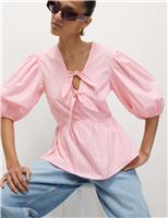 Pure Cotton Striped Bow Detail Top