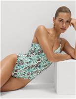 Printed Trim Detail V-Neck Plunge Swimsuit