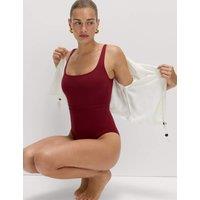 M&S Panelled Sculpt Scoop Neck Swimsuit Dark Red