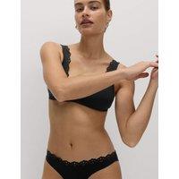 M&S Sculpt Broderie Trim High Leg Bikini Bottoms Black