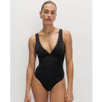 M&S Sculpt Broderie Trim Plunge Swimsuit Black