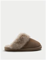 Suede Faux Fur Trim Mule Slippers