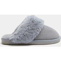 M&S Suede Faux Fur Trim Mule Slippers Pale Blue