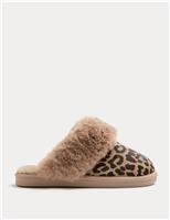 Suede Leopard Print Mule Slippers