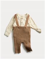 2pc Cotton Rich Sprig Dungaree Outfit (0-12 Mths)