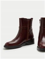 Leather Buckle Block Heel Ankle Boots