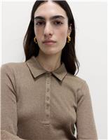 Sparkly Collared Button Detail Long Sleeve Top