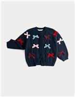 Bow Appliqu Cable Knit Cardigan (2-8 Yrs)
