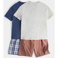 M&S 2 Pack Pure Cotton Boxer Short Pyjama Sets (3-16 Yrs) Grey Mix