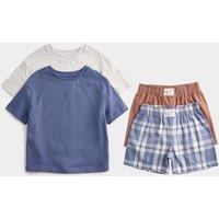 M&S 2 Pack Pure Cotton Boxer Short Pyjama Sets (3-16 Yrs) Grey Mix