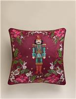 Velvet Nutcracker Embellished Cushion