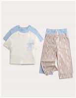 M&S 2 Pack Cotton Rich Pyjama Sets (1-8 Yrs) Blue Mix