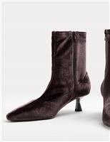 Velvet Kitten Heel Pointed Sock Boots