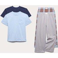 M&S 2 Pack Pure Cotton Striped Pyjama Sets (3-16 Yrs) Blue Mix
