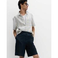 M&S Loose Fit Pure Linen Chino Shorts Navy