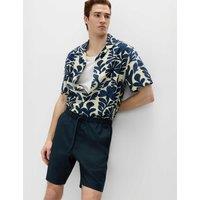 M&S Cotton Linen Blend Stretch Shorts Navy