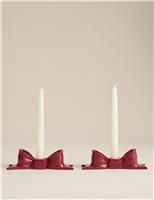 2pk Bow Ceramic Dinner Candle Holders
