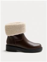 Leather Borg Lined Block Heel Mid Calf Boots