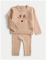 2pc Christmas Reindeer Knitted Outfit (0-3 Yrs)