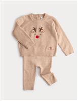 2pc Christmas Reindeer Knitted Outfit (0-3 Yrs)