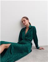 Floral Jacquard Midi Wrap Dress