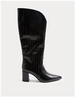 Eel Print Block Heel Knee High Boots