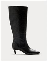Croc Kitten Heel Knee High Boots