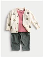 3pc Cotton Blend Christmas Cardigan Outfit (0-3 Yrs)