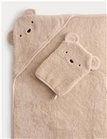 2pc Pure Cotton Bear Hooded Towel & Wash Mitt
