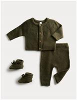 3pc Knitted Cardigan Booties Outfit (0-12 Mths)