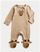 Pure Cotton Novelty Reindeer Sleepsuit (0-12 Mths)
