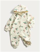 Cotton Rich Novelty Holly Print Hooded All in One (7lbs Mths-3 Yrs)
