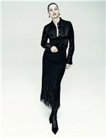 Wool Blend Embellished Tassel Midi Skirt