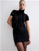 Wool Blend Embellished Tassel Mini Skirt