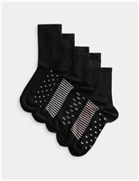 5pk Supersoft Patterned Ankle High Socks