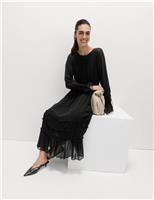 Sheer Frill Detail Midi Waisted Dress