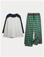 2pk Cotton Blend Checked Pyjama Sets (6-16 Yrs)