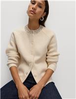 Textured Embellished Button Front Cardigan