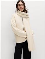 Wool Blend Ribbed Scarf Neck Zip Cardigan