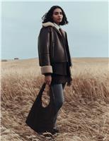 Faux Shearling Buckle Detail Aviator Jacket