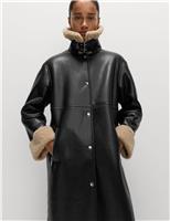 Faux Shearling Collared Longline Aviator Coat