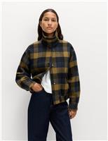 Checked Collared Bomber Jacket with Wool