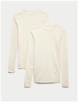2pk Medium Warmth Pointelle Crew Neck Long Sleeve Tops