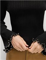 Cotton Blend Ribbed Slash Neck Fitted Cropped Knitted Top