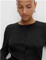 Embellished Crew Neck Fitted Cardigan