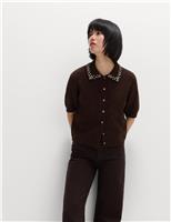 Embellished Cropped Cardigan with Wool