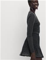 Scattered Embellished Mini Skater Skirt