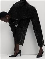 Lace Diamante Wide Leg Trousers with Stretch