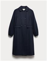 Wool Blend Volume Sleeve Double Breasted Midi Coat