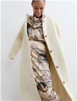 Wool Rich Boucl Collarless Coat with Mohair